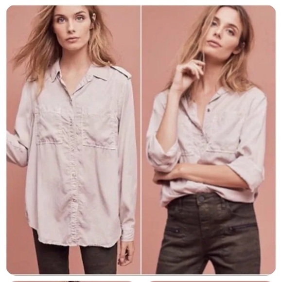 HOLDING HORSES Anthropologie Dimanche Pearl Snap Tunic Top Mauve M - Picture 2 of 8